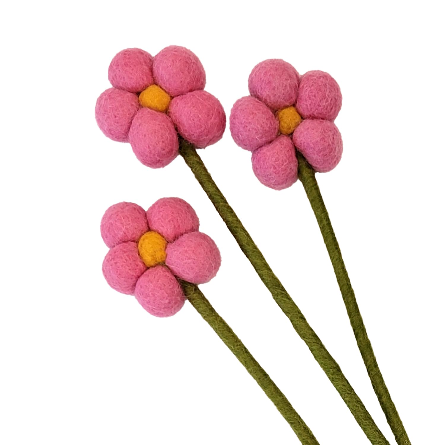your castle Felt Flowers Handmade Decorative Flowers for Individual Creations, Sustainable Gift, Fair Trade, Realistic Artificial Flowers, Pack of 3 with Pink Flowers