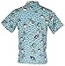 Funny Guy Mugs Mens Shark Hawaiian Print Button Down Short Sleeve Shirt, Medium