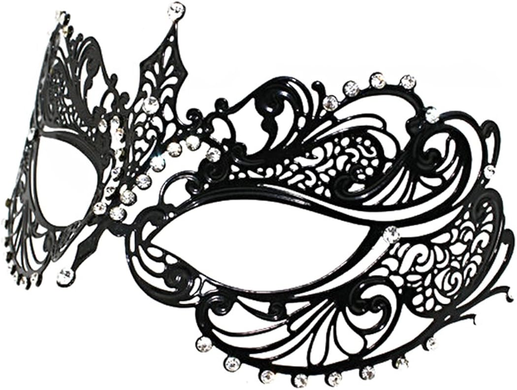 Coddsmz Laser Cut Metal Women's Masquerade Mask Mardi Gras Mask 1-Black - Image 3