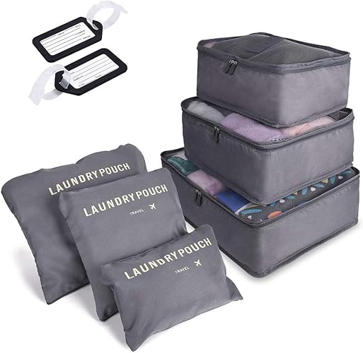 Amazon 6点セット トラベルポーチ Sholov 軽量 防水 大容量 荷物タグ付き 旅行収納ポーチ アレンジケース パッキングオーガナイザー 出張 旅行 衣類収納袋 スーツケース整理 インナーバッグ メッシュポーチ 収納ポーチ グレー Sholov パッキングオーガナイザー