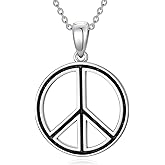 LONAGO Peace Sign Necklace 925 Steriling Silver Peace Symbol Pendant Jewelry Gift for Women