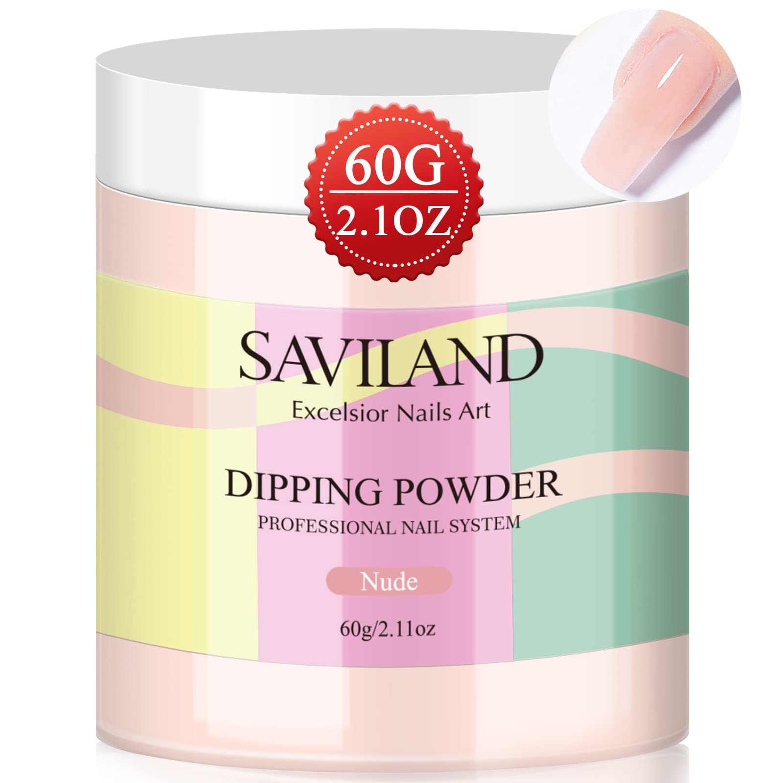 Saviland 60g Nudes Dipping Powder - 2.1oz Big Bottle Dip Powder French NailArt Starter Manicure,Strengthen NailPowder, Dip Nails Kit Easy for Nail Beginner to Use No UV Lamp Needed