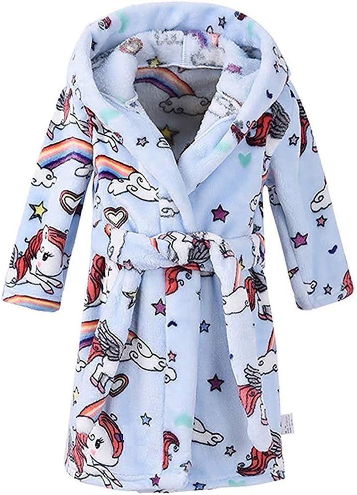 Boys Girls Bathrobes, Toddler Kids Hooded Robes Plush Soft Coral Fleece Pajamas Sleepwear for Girls Boys