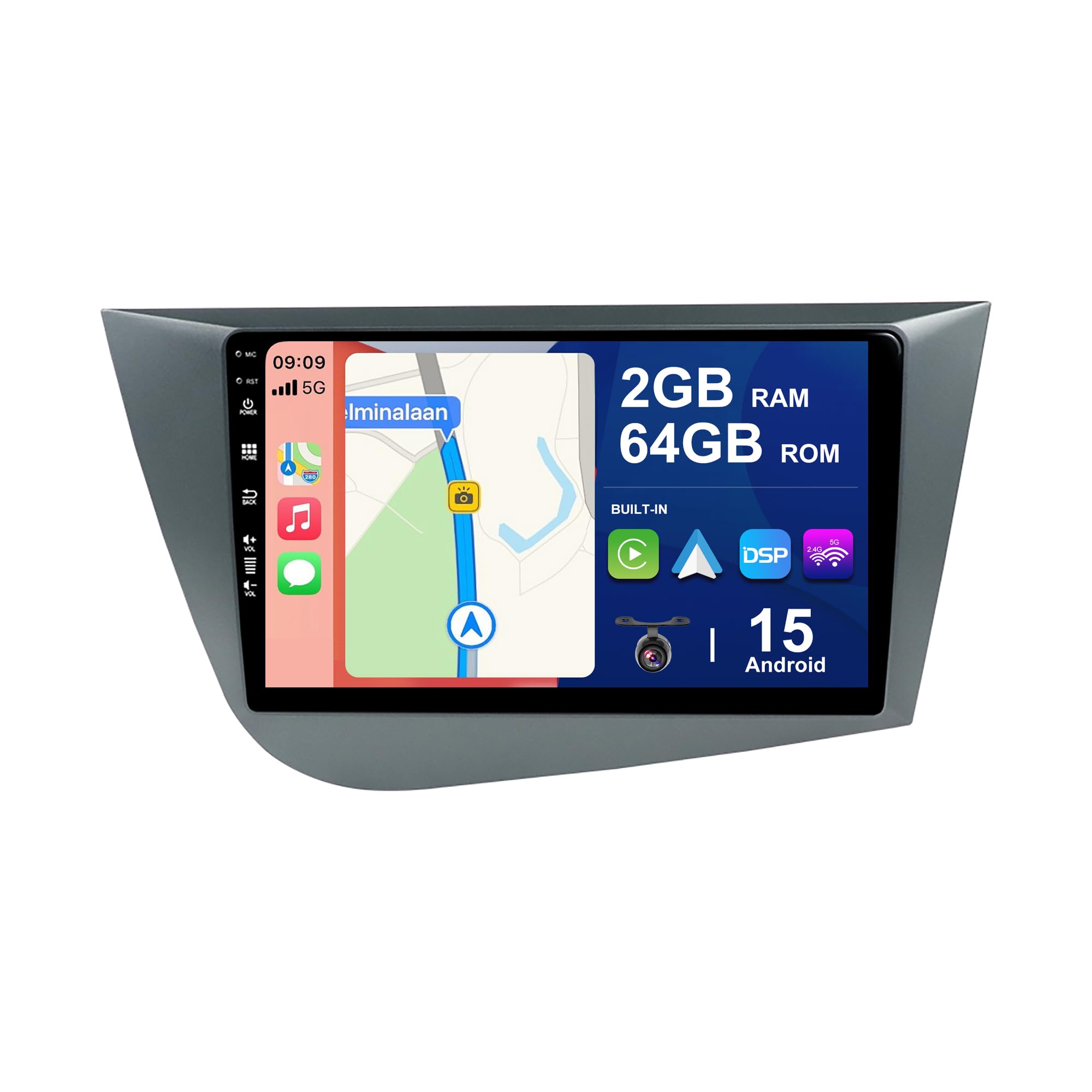 BXLIYER Android 15 IPS Car Stereo For Seat Leon MK2 (2005-2012) - Built-in Wireless Carplay + Android Auto - 2G+64G - Rear Camera FREE - 9 Inch 2 Din - Steering Wheel WiFi 4G DAB Fast-boot Bluetooth