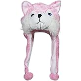 Timiot Cute Plush Animal Character Winter Hat Fun Ski Cap with Detailed Animal Face Long Ear Straps with Pom Pom Ends