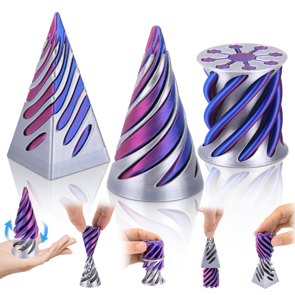 3PCS 3D Printed Spiral Cone Fidget Toy, Cool Impossible Cone Pyramid Passthrough Sculpture Triangle, Anxiety Stress Relief Toys Present Stock Filler For Kids Children Teens Adults