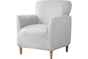 Gollense Banquet Armchair Slipcover Luxury Velvet Chair Slipcovers with Arms Stretch Chair Covers for Living Room Soft Club Chair Cover Anti Slip Dog Pet Friendly Furniture Protector (Light Grey)