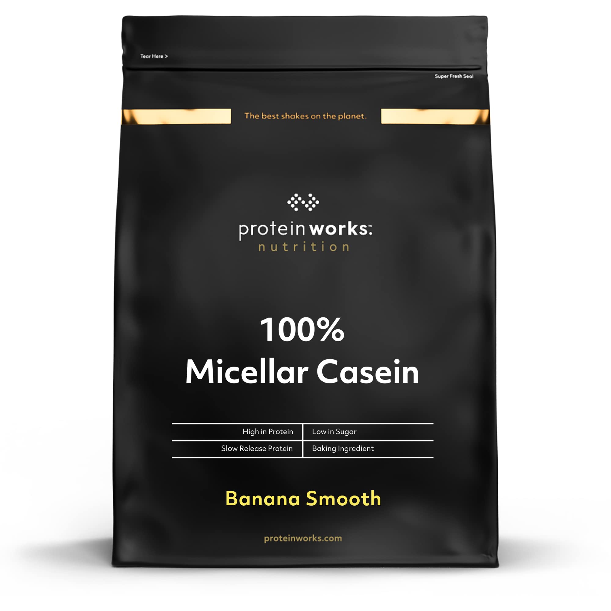 Protein Works 100% Micellar Casein Protein Powder | Slow Release Protein Shake | Amino Acids | High Protein | Banana Smooth | 1 Kg