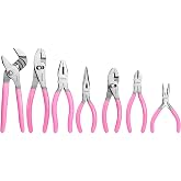 WORKPRO 7-piece Pliers Set, Pliers Tool Set with Comfort Grip - Pink Ribbon | Groove Joint Plier, Long Nose Pliers, Slip Joint Pliers, Linesman Plier, Diagonal Pliers for DIY &amp; Home Use