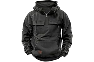 MFNDVD Mens Quarter Zip Pullover Hoodie with Cargo Pocket Tactical Hooded Sweatshirts Windbreaker Vintage Hunting Jacket