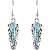 Feathers Turquoise Earrings 925 Sterling Silver & Genuine Gemstones