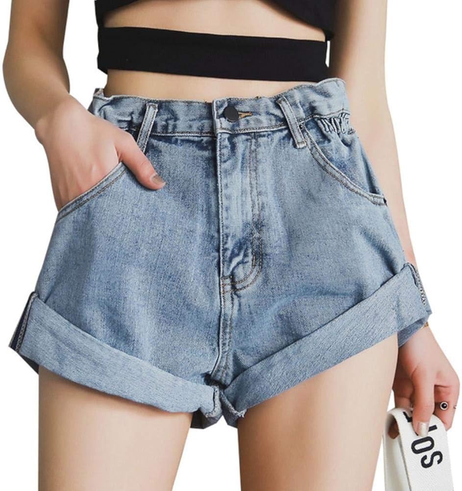 elastic waist jean shorts womens