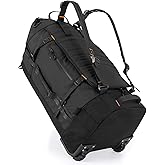Rolling Duffle Bag with Wheels,86L 30”Folding Duffle Backpack with 2 Wheels,Travel Bag with Separate Shoe Compartment,Black