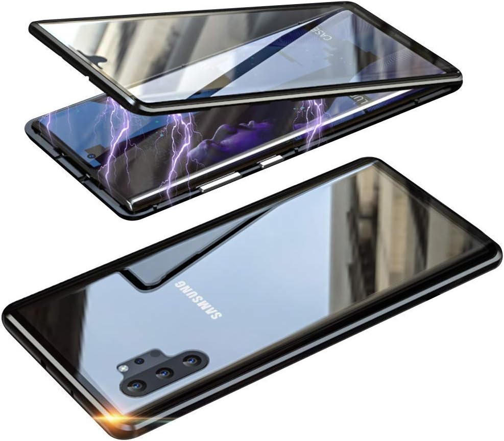 COVERS WALE Samsung Note 10 Plus Cover Magnetic Case (Front+Back Glass) Anti Slip Grip and Camera Protection Back Cover for Galaxy Note 10 + (Black) 2ND GENRATION