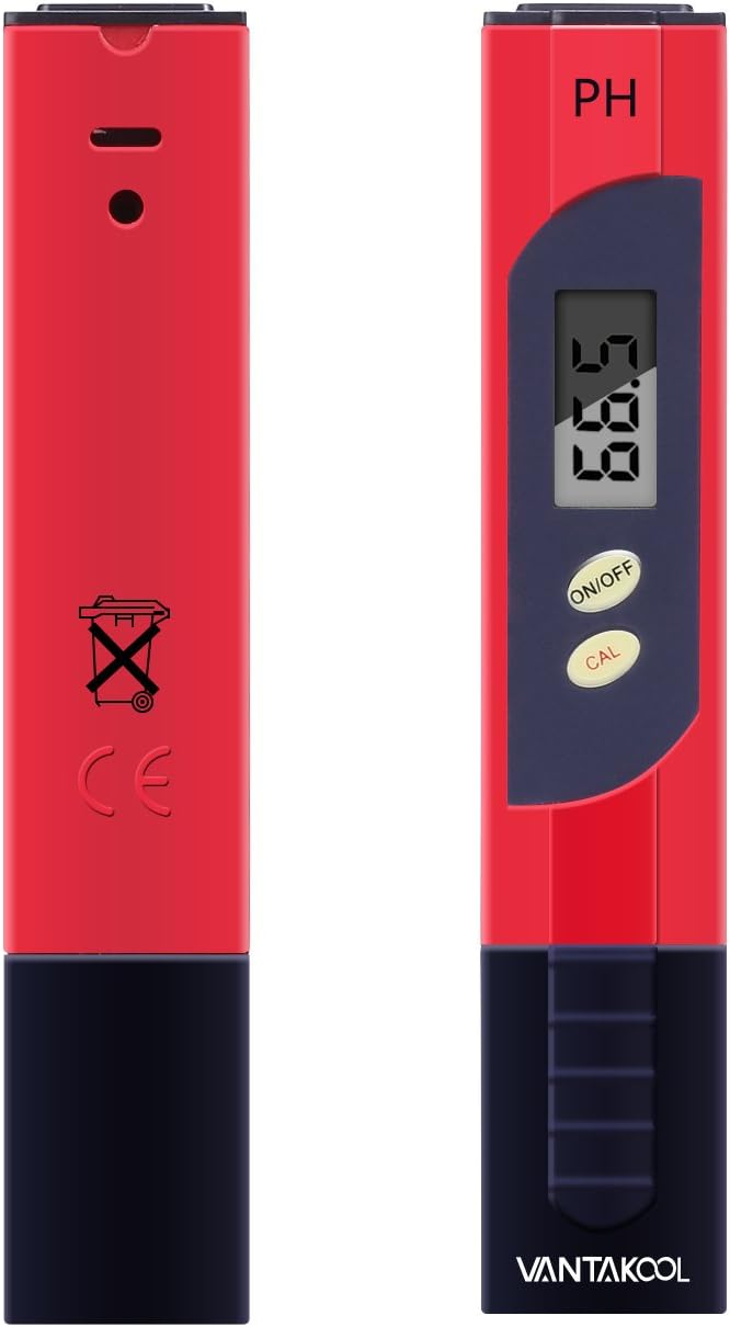 VantaKool Digital PH Meter, PH Tester with ATC,Water Quality Tester 0.01pH High Accuracy, 0.00-14.00 Measurement Range, 0.01 Resolution Measure Household Drinking Water (RED)