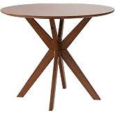 GIANTEX 36" Round Wood Dining Table, Farmhouse Kitchen Table with Intersecting Pedestal Base &amp; Solid Rubber Wood Legs, Vintage Coffee Tables for Dinette, Small Spaces, Restaurant, Brown