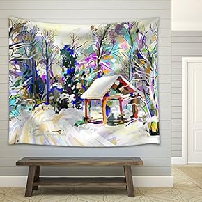 Digital Painting of Winter Landscape - Fabric Wall Tapestry Home Decor - 51x60 inches