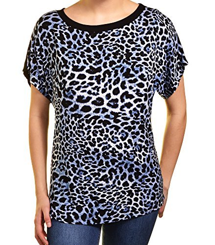 Ellen Tracy High-Low Dolman Top (Leopard Blue, X-Large)