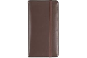 LOLOMLO PU Leather Checkbook Cover for Register Duplicate Checks, RFID Blocking Checkbook Holder with Elastic Strap & PVC Flap for Men and Women, Dark Brown, Simple Style