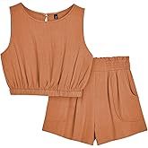AUTOMET Women's Summer 2 Piece Outfits Shorts Sets Sleeveless Round Neck Crop Tank Top and High Waisted Short with Pockets