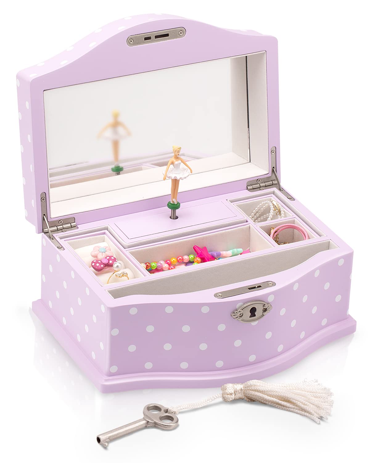 Art Lins Elle Ballerina Music Jewelry Box with Lock, Wooden Keepsake Box with Wind Up Music Swan Lake, Large (Lavender)