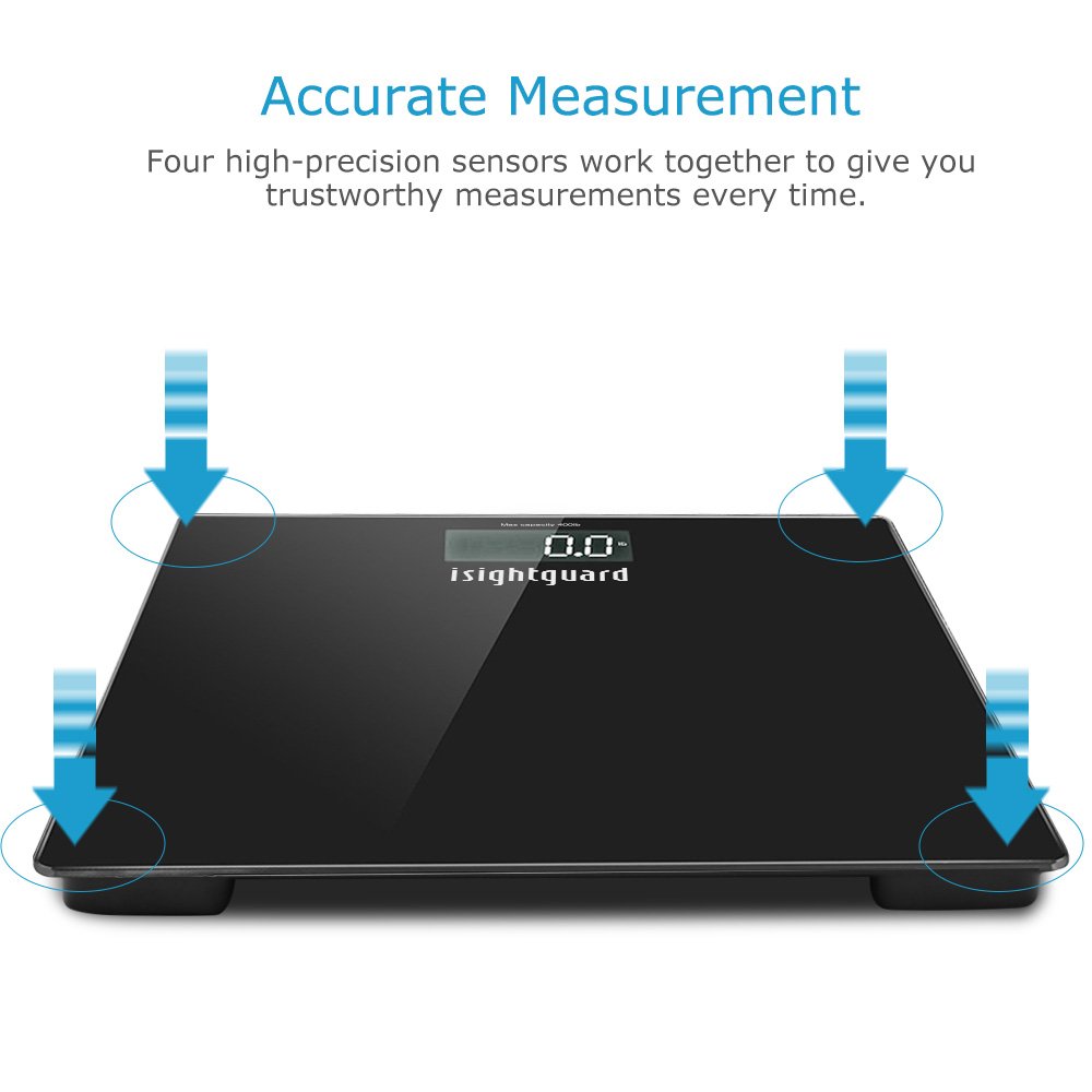 Isightguard Digital Body Weight Bathroom Scale by Balance, High Accuracy, Large Glass Top, Backlit Display, Precision Measurements, 400 Pounds (Battery Included)
