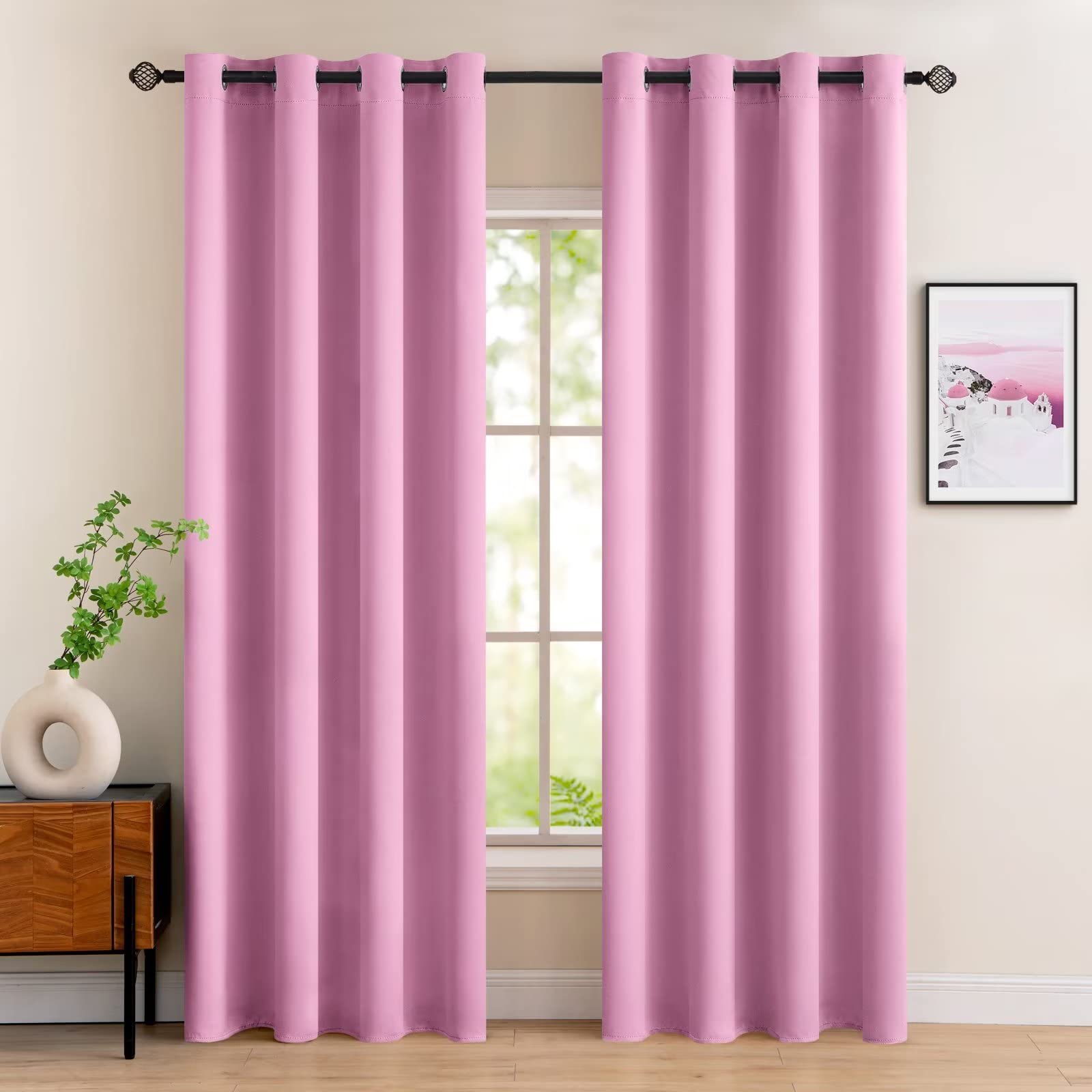 MIULEE Pink Blackout Curtains for Living Room 2 Panel Set, Premium Eyelet Curtains for Bedroom, Thermal Insulated Window Curtain Drapes, Black Out Curtain 90 Drop, Each Panel 46 x 90 Inches