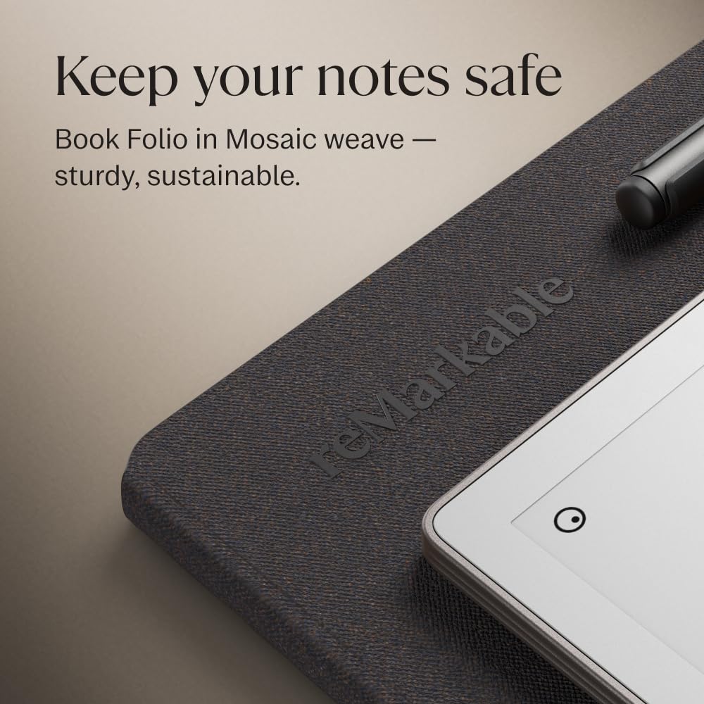 reMarkable Paper Pro Bundle – Mosaic Weave | Includes 11.8” reMarkable Paper Tablet, Marker Plus Pen with Eraser, and a Book Folio Cover in Mosaic Weave – Basalt