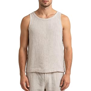 CHICHICFAD Men's 100% Linen Scoop Neck Casual Tank Tops | Summer Vacation, Old Money Style
