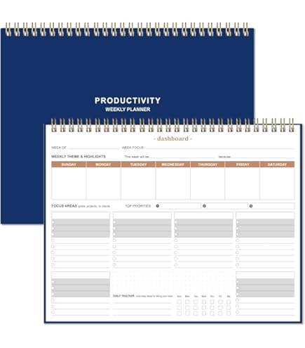 Weekly Productivity Planner - 8.5" X 11" Dashboard Desk Notepad Has 6 Focus Areas To List Tasks For Goals Projects Clients Academic Or Meal Organize Your Daily Work Efficiently 54 Weeks Blue - View #14