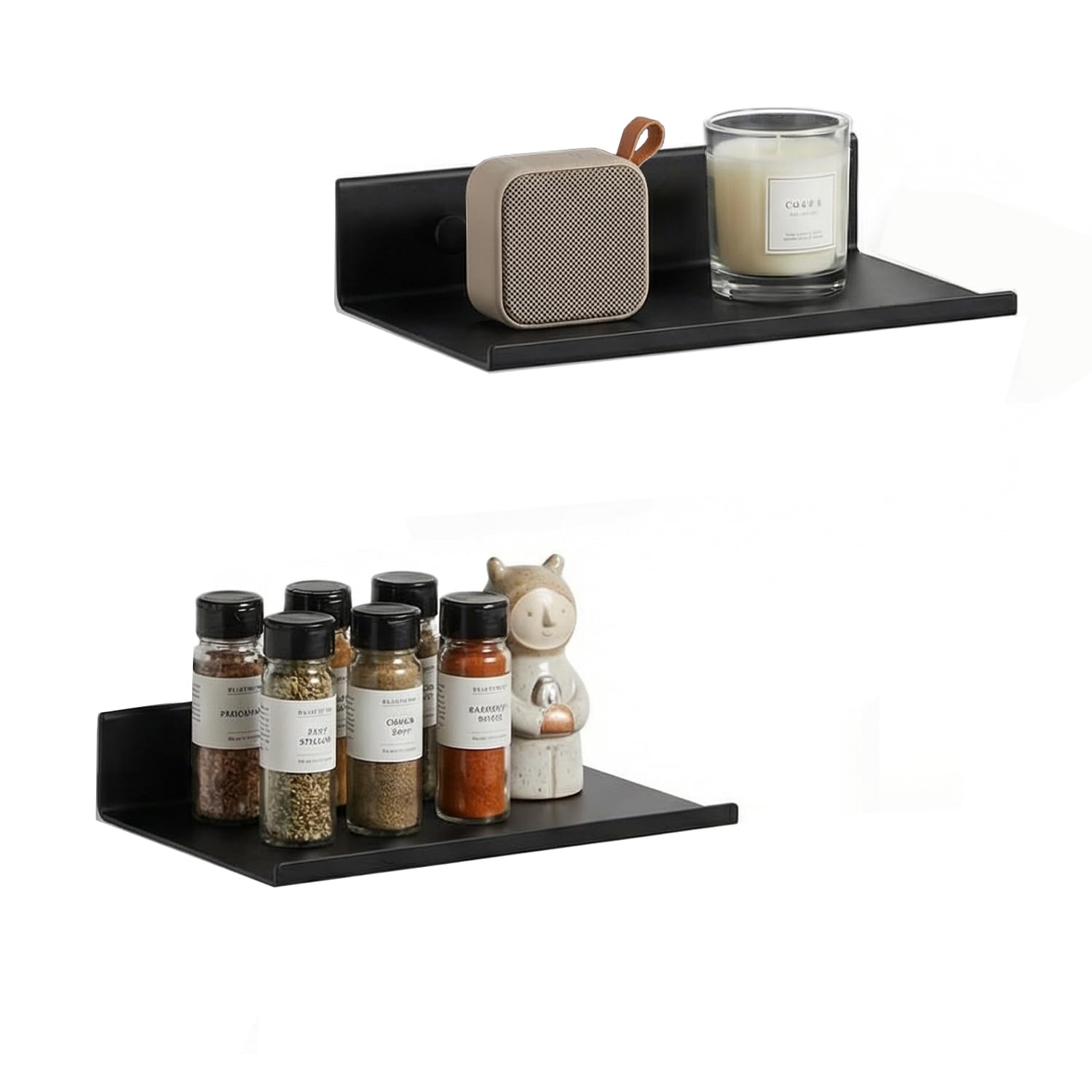 Z metnal Small Floating Shelves, 20cm Mini Display Metal Shelf for Collection, 200mm Decor Wall Shelf, Utility Shelves,Aluminum, Wall Mounted, Matt Black, 8 inch, 2 Pack