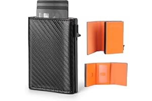 ZIVOXITY LEATHER CO. Wallet for Men - Compact RFID Blocking Mens Wallet, Stylish Minimalist Ridge Wallets for Men with Pop Up Card Case, Card Holder Wallet with Top Matte Leather+Aerospace-Grade Aluminum Body, Orange