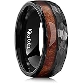 King Will 8mm Silver Hammered Titanium Ring Center Inlaid Wood Wedding Band for Men Hammered Wood Titanium Rings Polish Comfort Fit