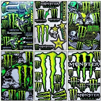 Set 6 Sheet Rockstar Energy Yamaha Kawasaki Metal Mulisha ATV Helmet Bike Motorcycle Motocross Racing Decal Sticker
