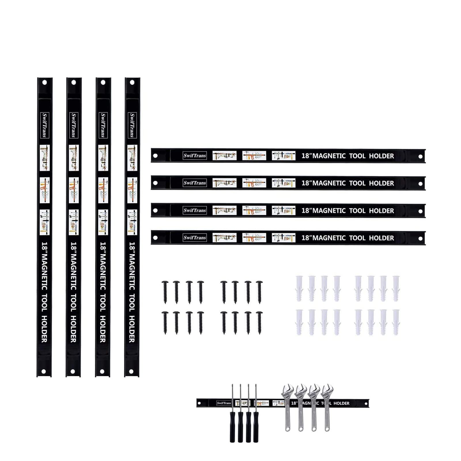 Photo 1 of swiftrans Magnetic Tool Holder 18 Inch 8 Pack Heavy Duty Magnet Tool Bar Strip Rack Wall Mount