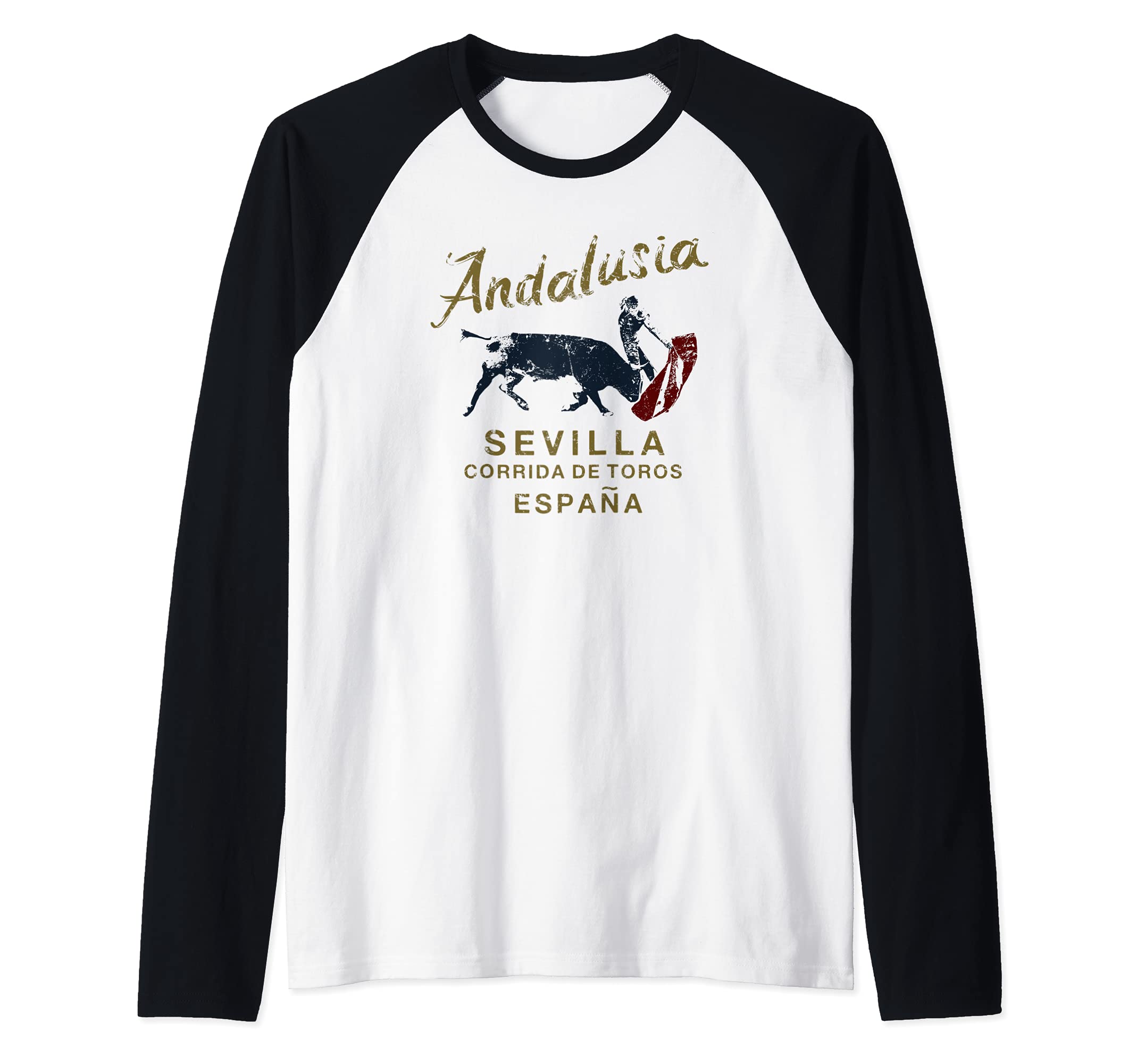 Seville Spain Bullfight Andalusia Vintage Raglan Baseball Tee