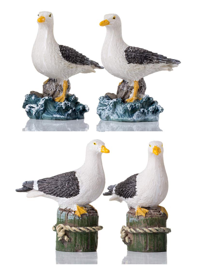 Garden Bird Statue - 4pcs Small Seagull Décor Birds Figurines Ornaments - Best Indoor Outdoor Statues Yard Art Figurines for Patio Lawn House