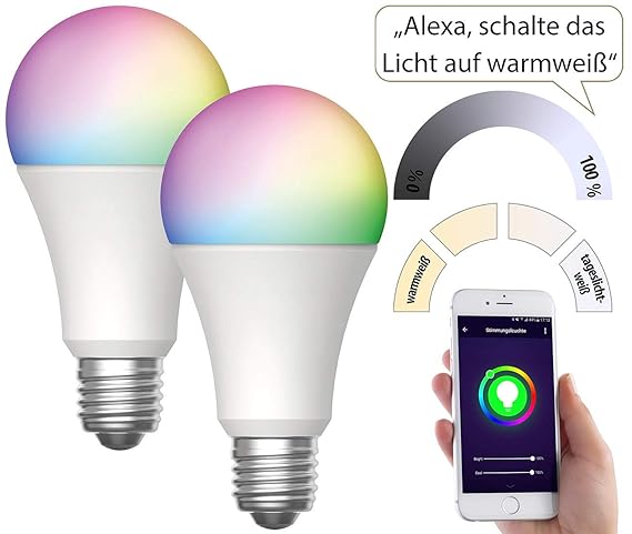Luminea Home Control 2er Set Wlan Led Lampen Fur Amazon Alexa Ga E27 Rgb Cct 12 W Amazon De Beleuchtung