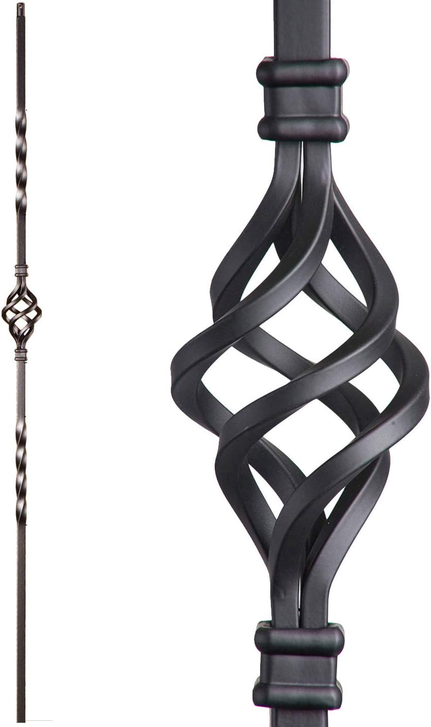 Satin Black 16.1.3 Single Basket Solid Iron Baluster for Staircase Remodel, Box of 5