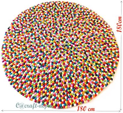 180cm (5'11") Mimosa Multicolour Felt Ball Rugs - Original Nepalese Handmade Area Rugs - Custom Size Rugs Are Also Available