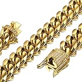 Jxlepe Mens Miami Cuban Link Chain 18K Gold 15mm Stainless Steel Curb Necklace with cz Diamond Chain Choker