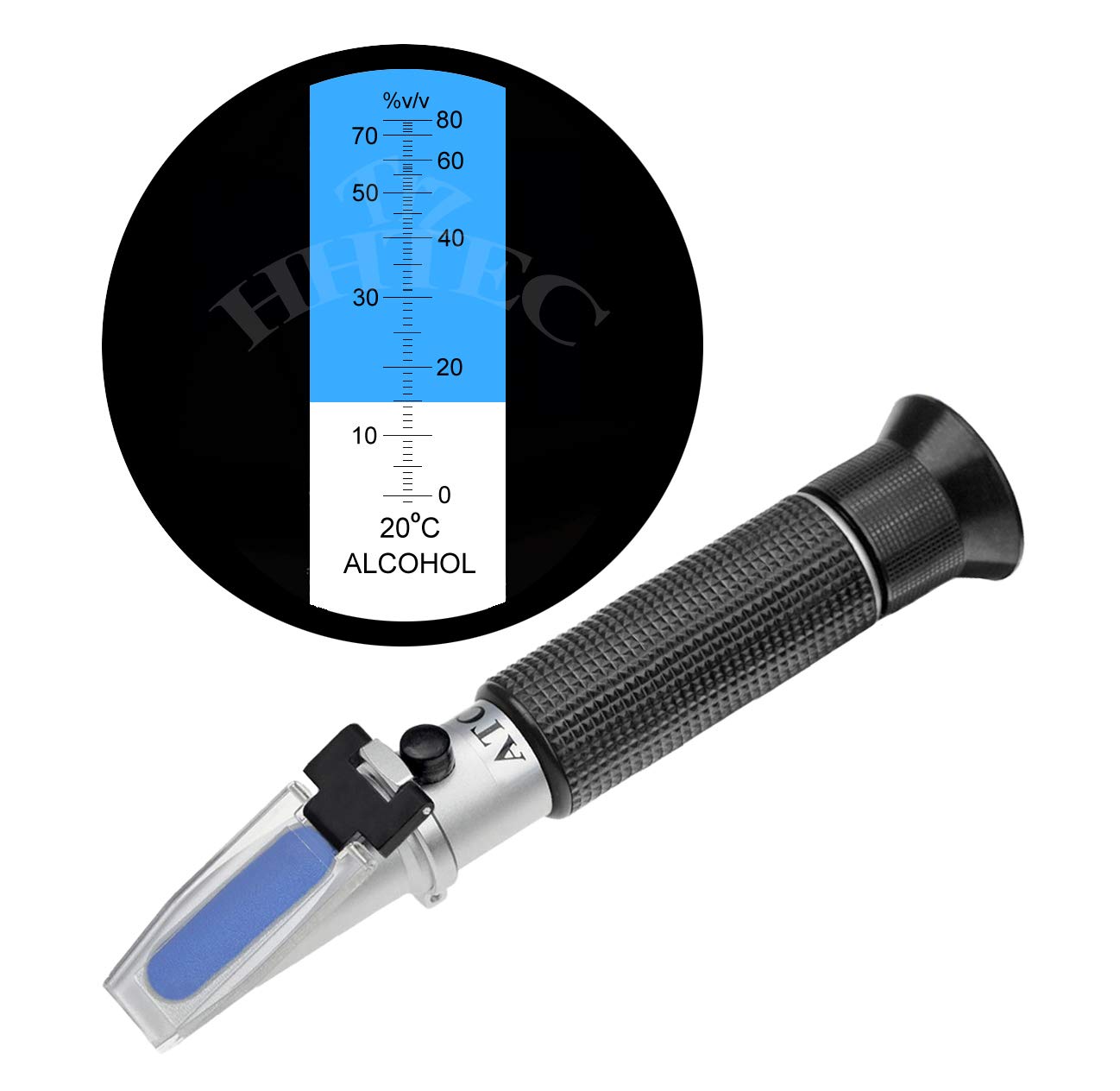 HHTEC Alcohol Refractometer 0–80% v/v with ATC, Distilled Spirit Alcohol Meter, Handheld Tester for Whisky Vodka Gin Brandy, Ethanol Water Measurement Tool