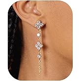 PRTGL Dangle Earrings for Women - 14K Gold/White Gold/Rose Gold Plated Butterfly Heart Star Hoop Chain Long Tassel Cubic Zirconia CZ Dangle Earrings