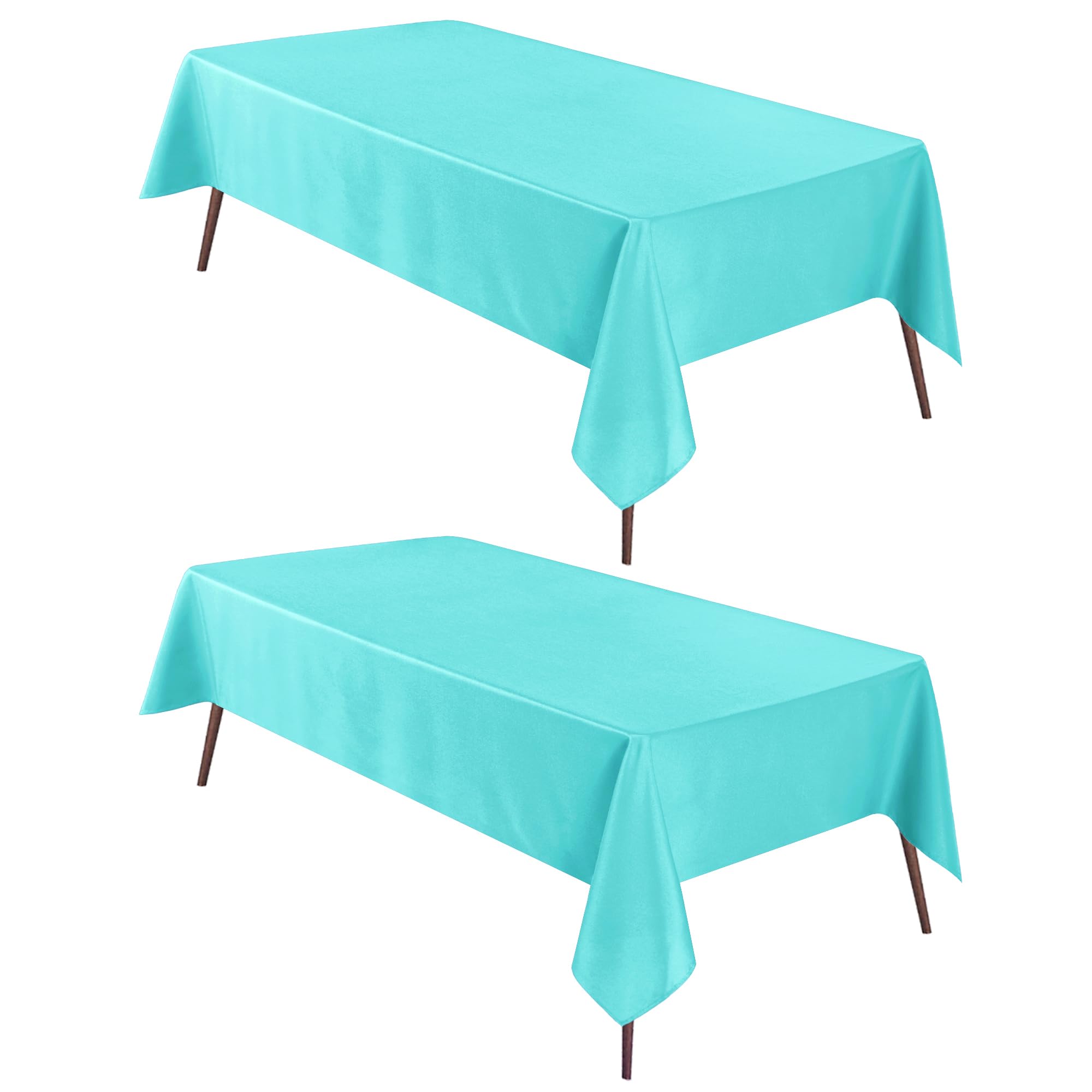 Hiasan 2 Pieces Solid Rectangle Tablecloth - Waterproof and Spillproof Washable Polyester Fabric Table Cloth for Kitchen and Dining Room, Aqua, 60 x 84 Inch Image