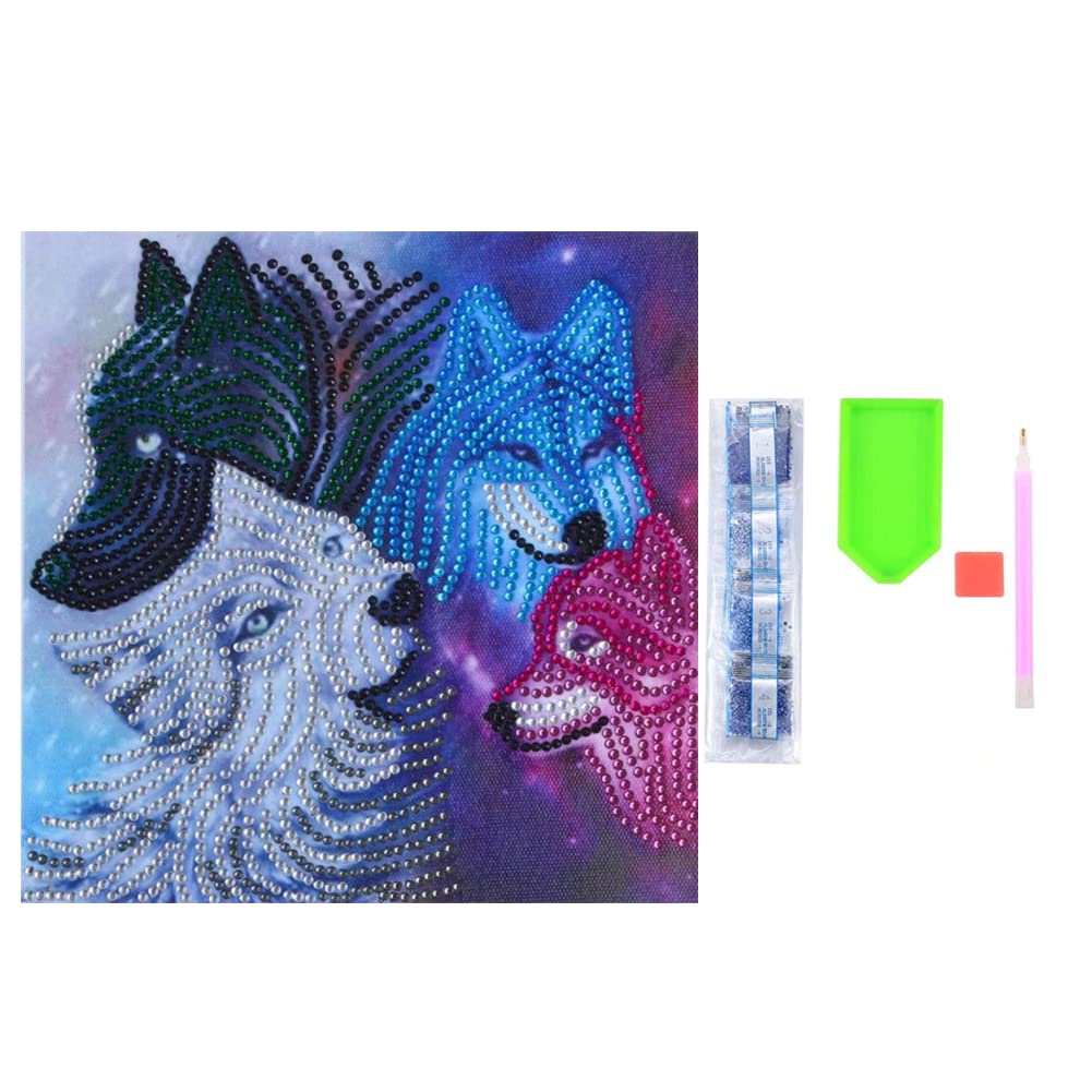 ABEUTY Diamond Painting DIY 5D Special Shape Rhinestones, Colorful Animal Wolfs, Partial Drill Crystal Diamond Art Kits