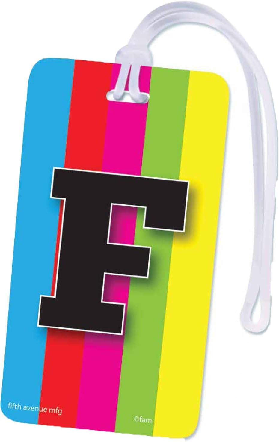Fifth Avenue Manufacturers Initial Luggage Tag Personalized ID Tag Monogram Colorful Striped TV Test Pattern Design