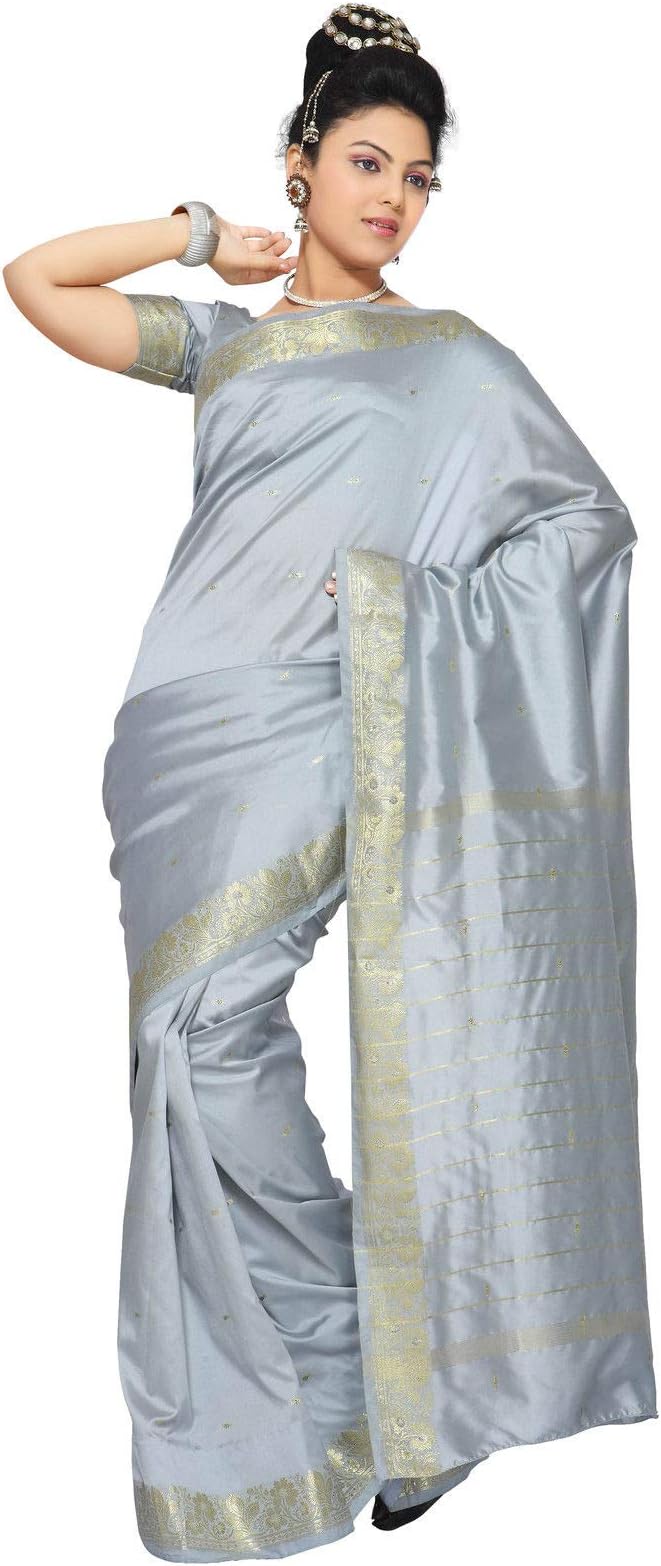 Sanskruti IndiaWomens Indian Ethnic Traditional Banarasi Art Silk Saree Sari Wrap Fabric Dress Drape