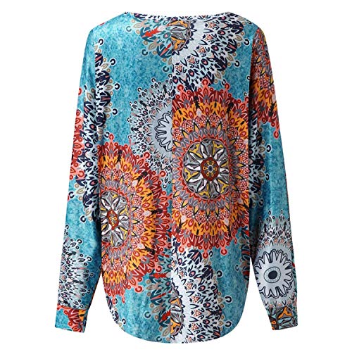 Tsmile Women Batwing Shirts Long Sleeve Floral Print Round Neck Oversized Baggy Fall Pullover T-Shirt Blouse Tops