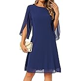 Seta T Women's Chiffon Dresses Flutter 3/4 Sleeve Crewneck Flowy Knee Length Dress Cocktail Party Wedding Outfits