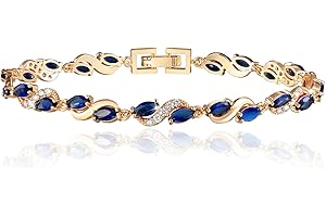 Richapex Diamond Tennis Bracelet for Women, Eternity Bracelet Blue Cubic Zirconia, Sapphire Bracelet, 18K Gold Plated Hypoallergenic Bracelets -7.48inch/190mm